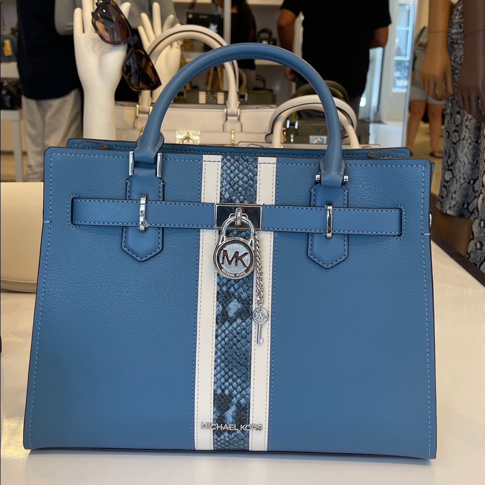 MICHAEL KORS Hamilton Md Leather and Snake Embossed Stripe Satchel
Cornflower - Picture 15 of 16